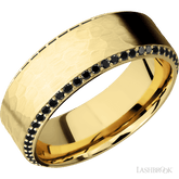 8 mm wide/High Bevel/14K Yellow Gold band with a Bevel Eternity arrangement of 01 carat Round Black Diamond stones in a Bead setting